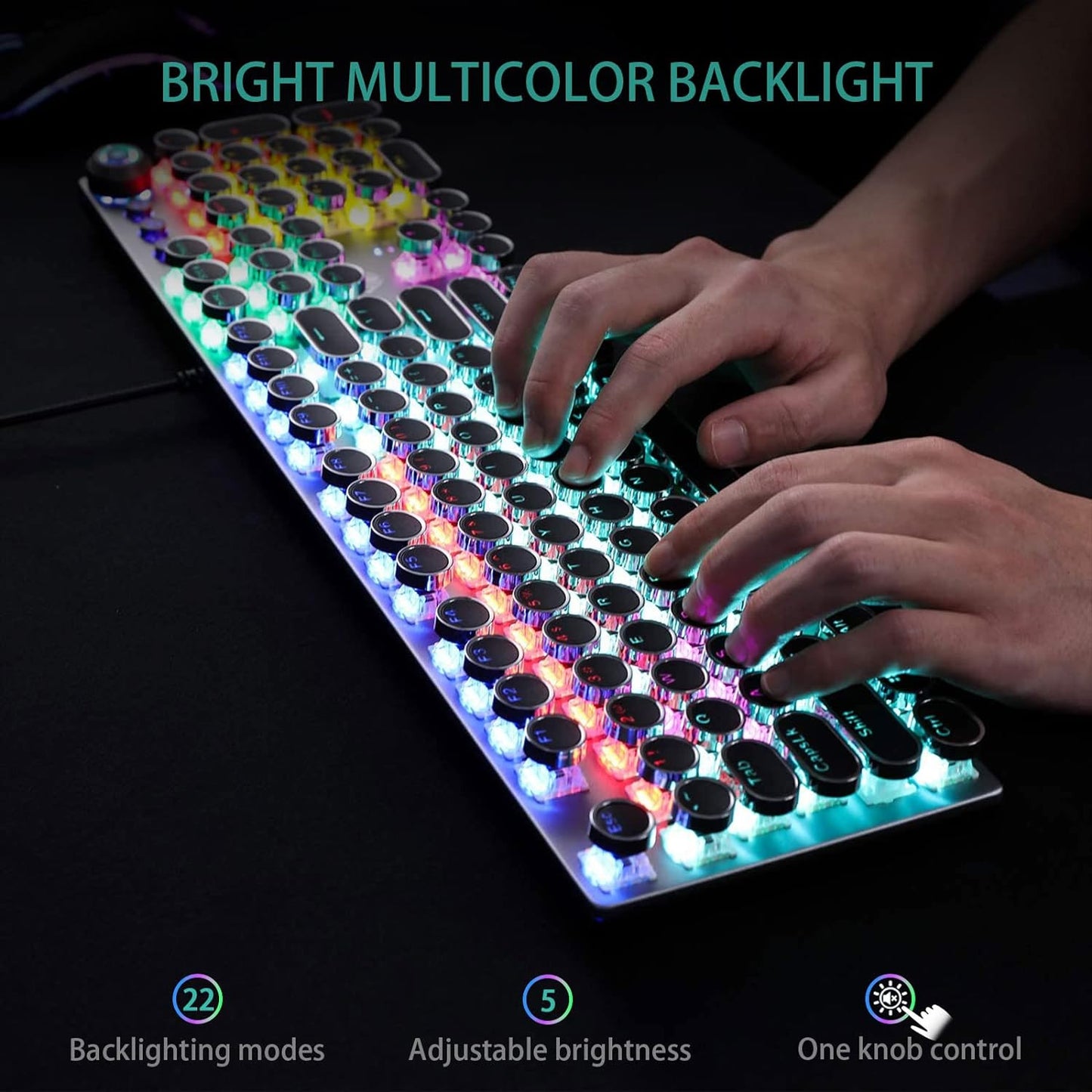 Typewriter Style Mechanical Gaming Keyboard Blue Switches LED