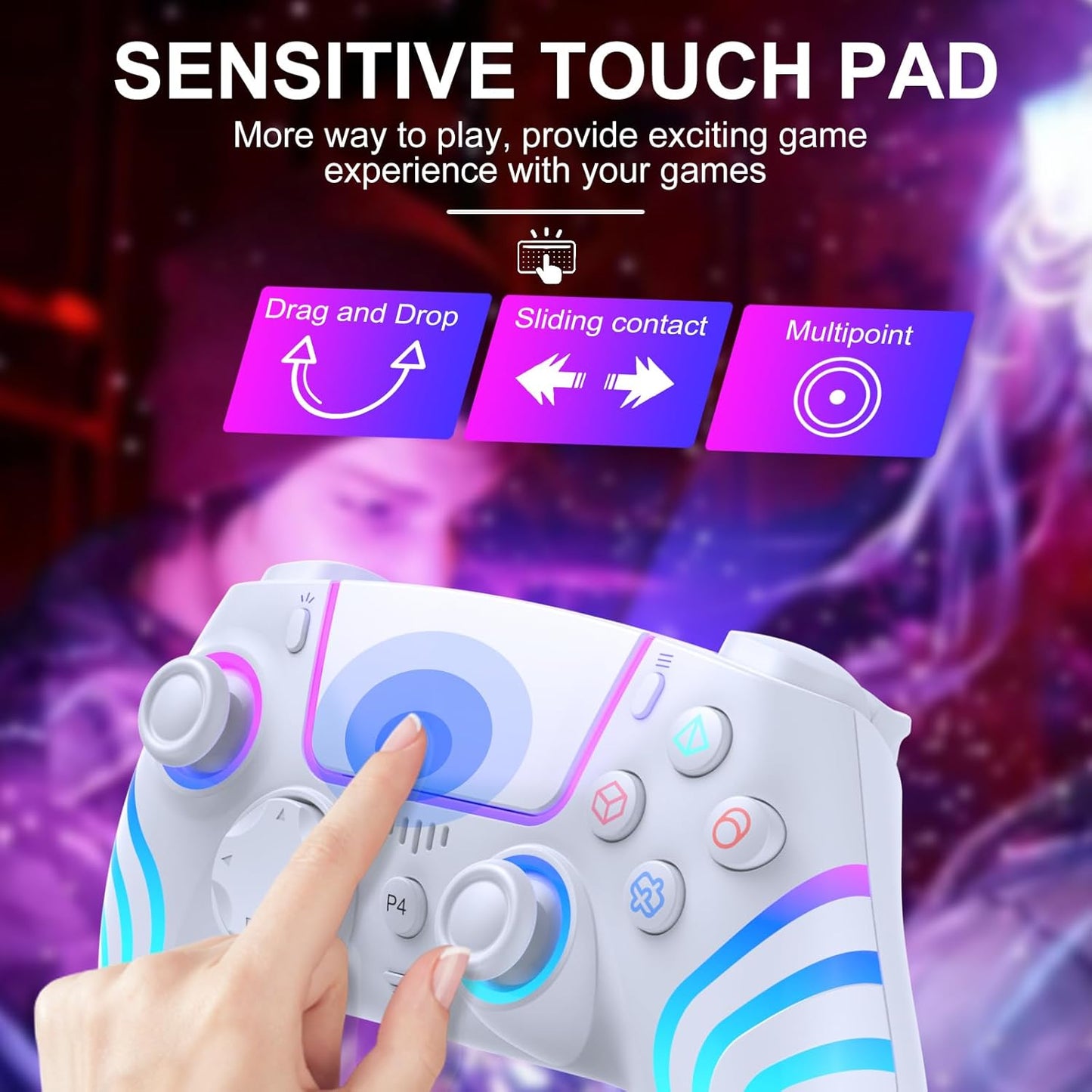 Wireless White Controller for PS4 with LED Lighting