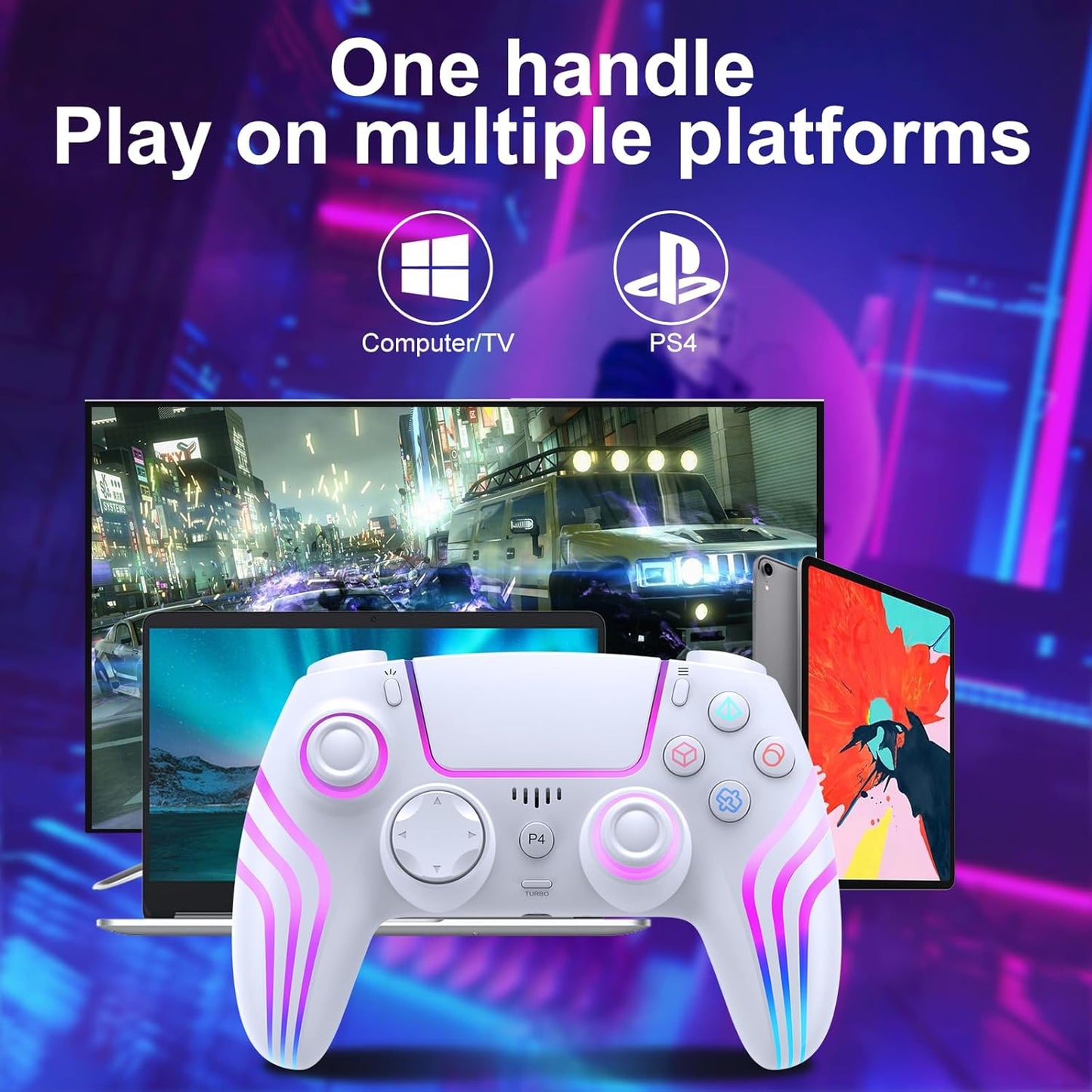 Wireless White Controller for PS4 with LED Lighting