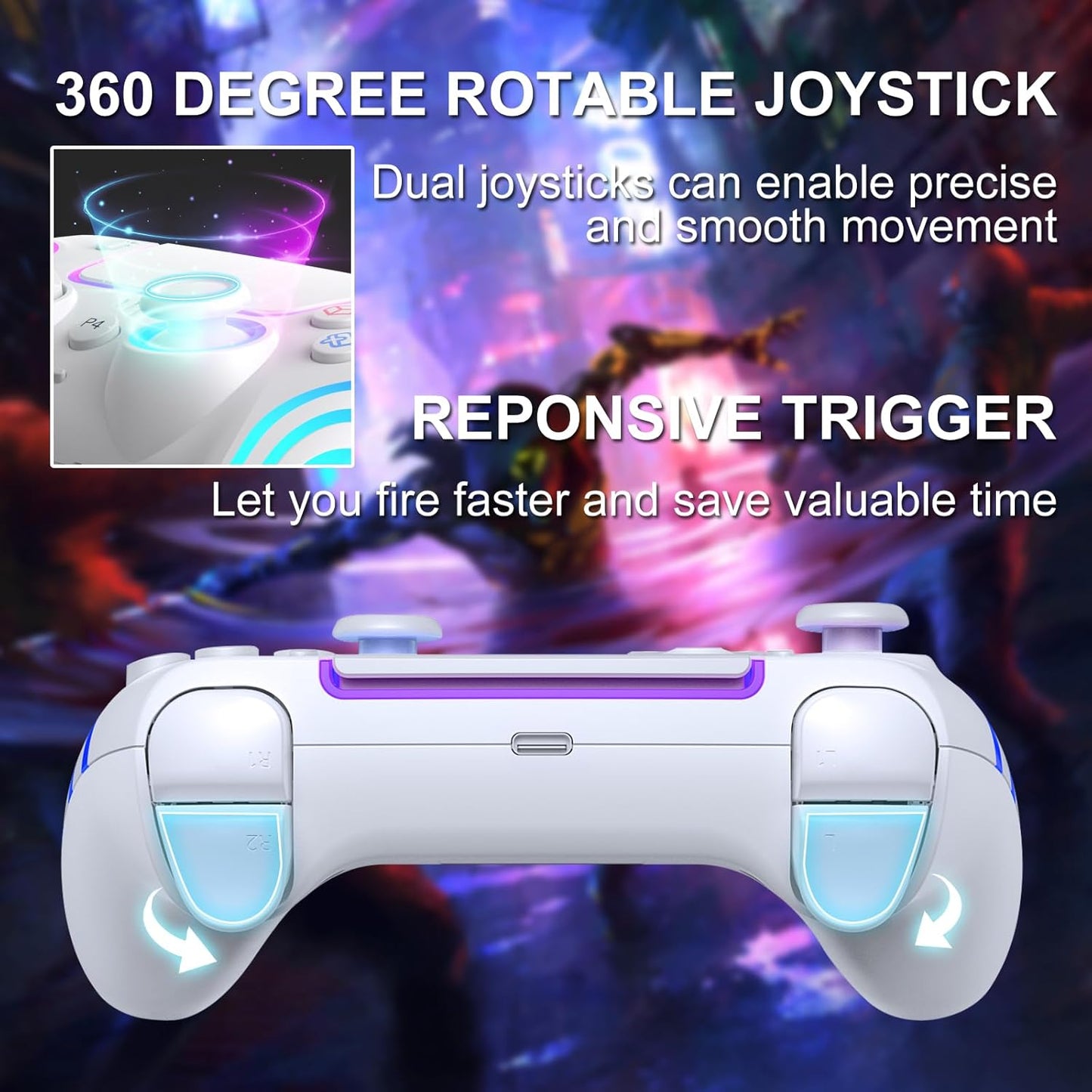 Wireless White Controller for PS4 with LED Lighting