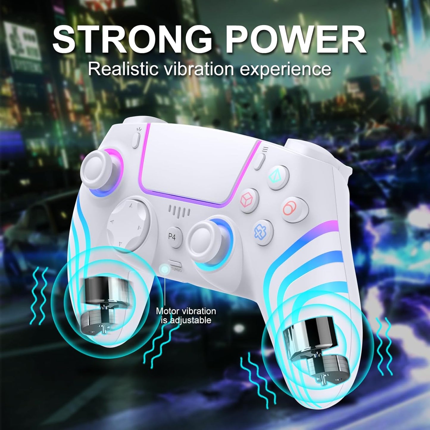 Wireless White Controller for PS4 with LED Lighting