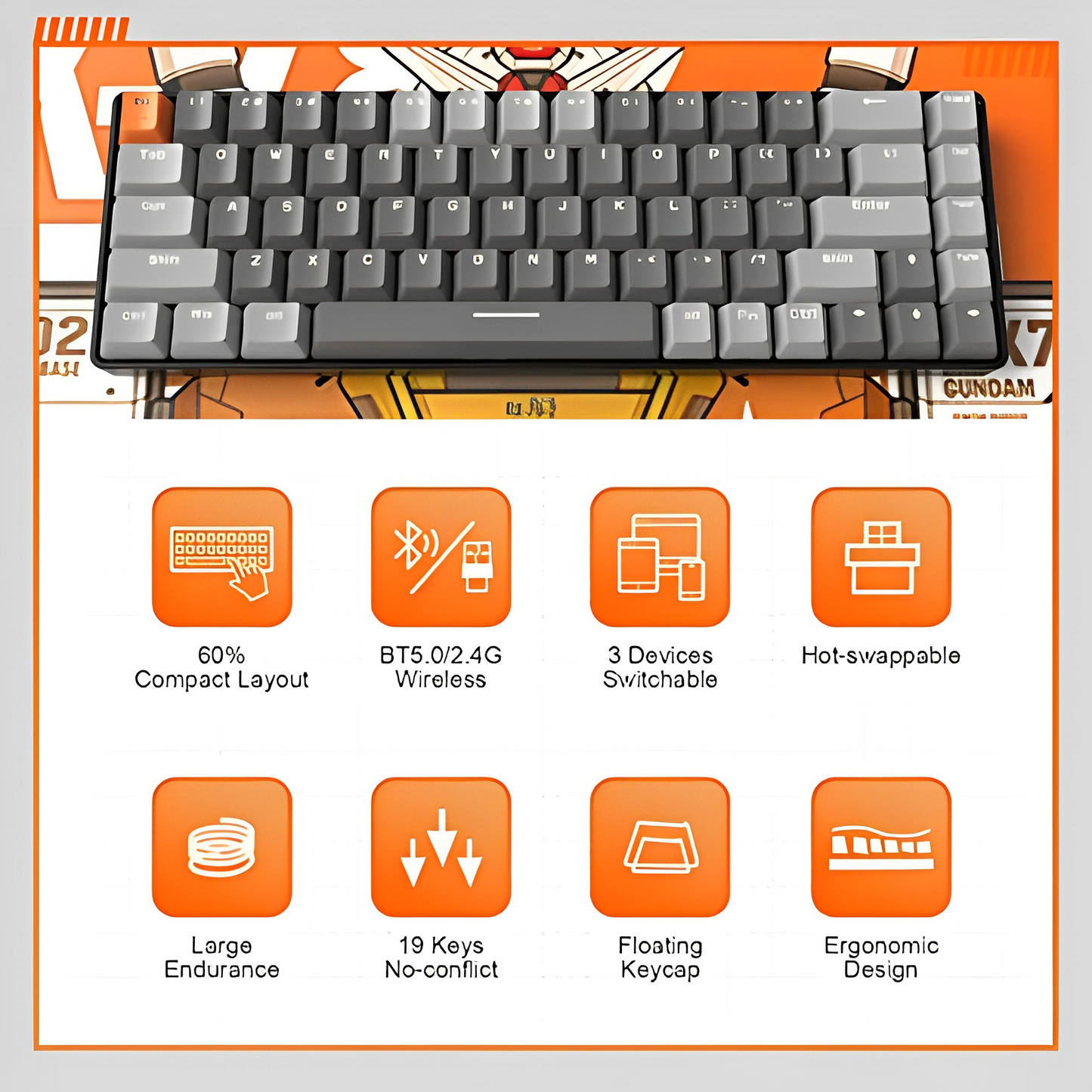 Wireless Mechanical Keyboard Bluetooth Hot Swappable Gaming Keyboard (stock Red Switches)